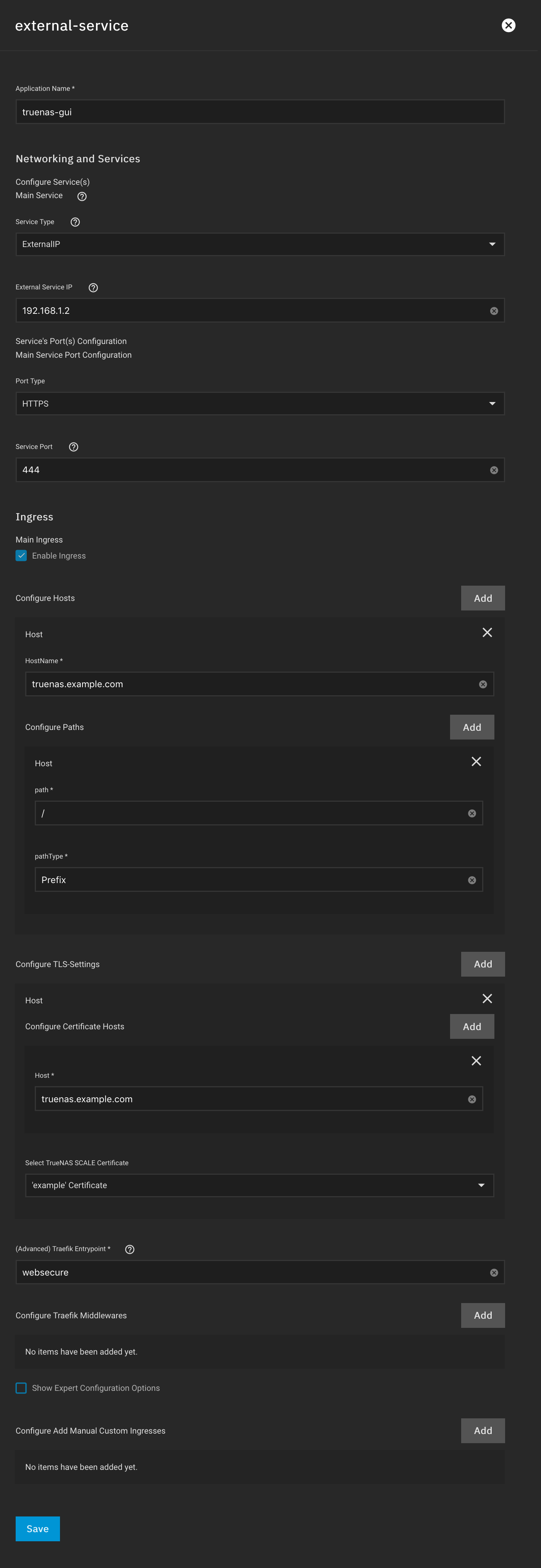 Screenshot with External Service settings overview